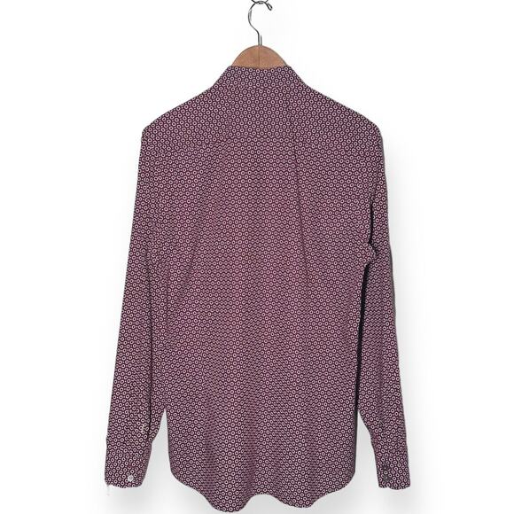 TED BAKER Modern Fit Button Up Shirt Wrinkle Resistant Work Night Out Red 15.5 - Picture 3 of 10